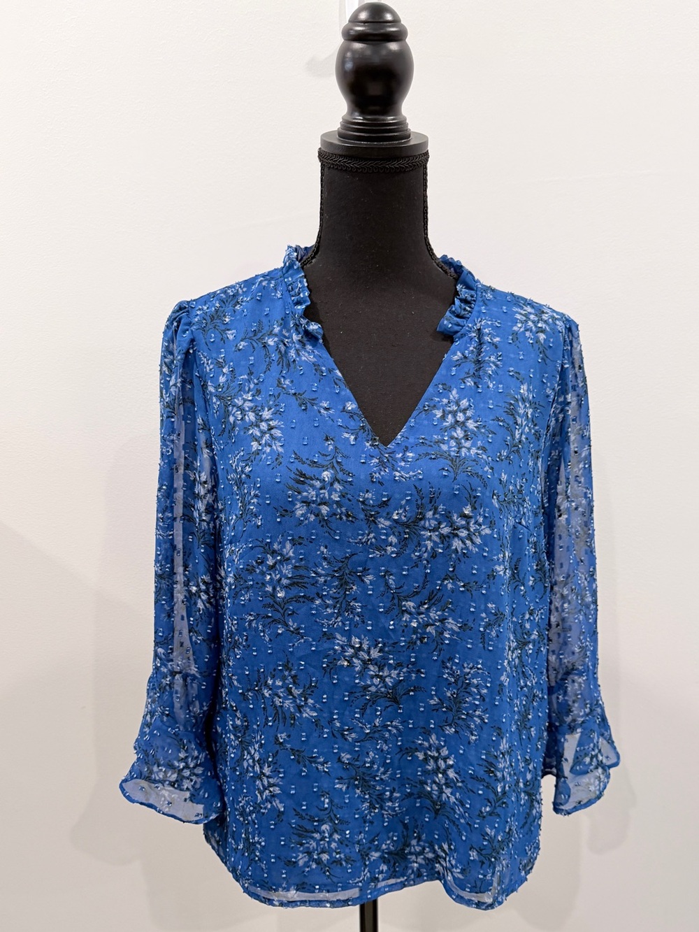 CeCe V-Neck Blue Floral Blouse